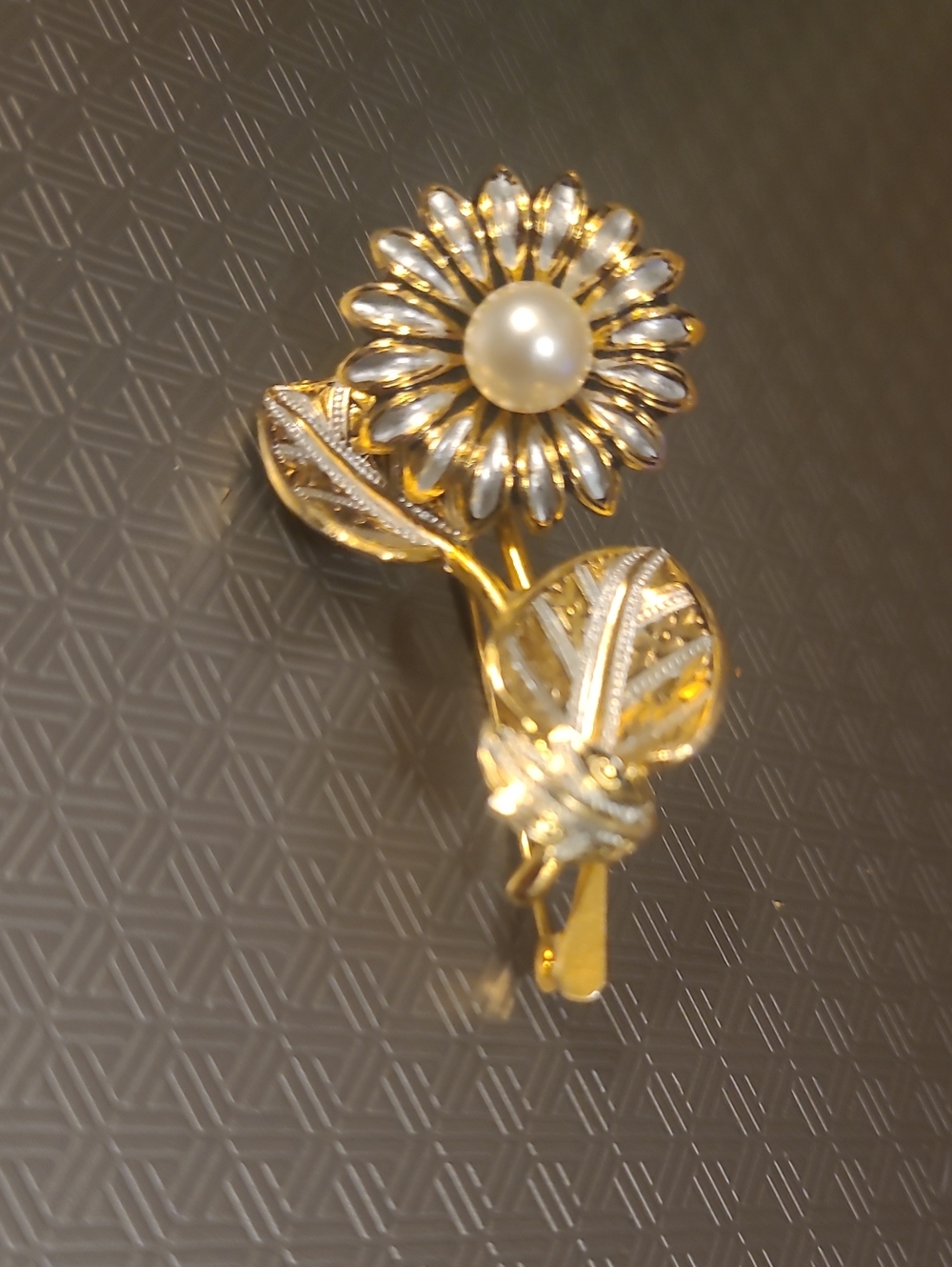 Gold and White Pearl Flower Brooch - Women Jewelry